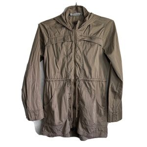 Athleta Jacket Womens Small Long Sleeve Full Zip Tan Hooded Cotton Lightweight